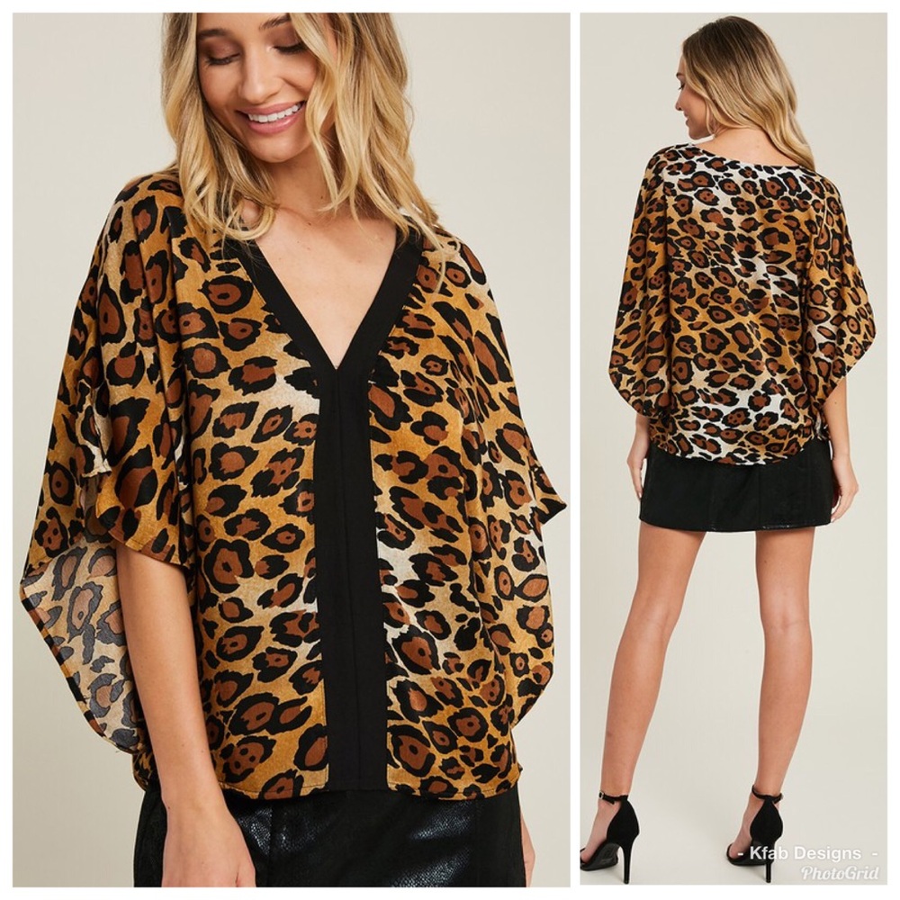 โค๏ธLAST 2! Leopard Print V-Neck Kimono Top! - Picture 4 of 8